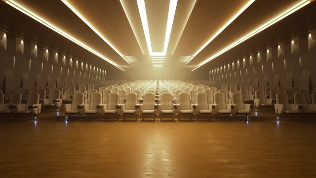 Rows of seats in empty luxury generic cinema or theatre hall. Entertainment