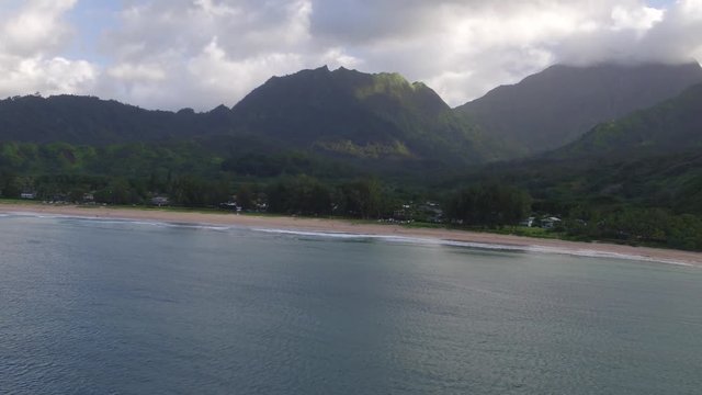 Hills over Hanalei Bay Kauai Hawaii.  Beautiful 4k drone video of the hills surrounding Hanalei Bay.