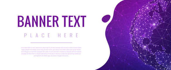 Abstract technology futuristic hud ultraviolet background with world globe and global network. violet business banner concept with copy space.