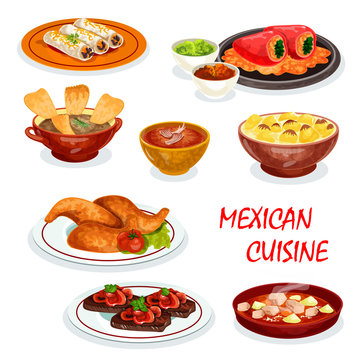 Mexican cuisine dinner icon with snack and sauce