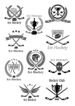 Ice hockey sport game isolated icon set design