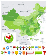 China Map Spot Green Colors and glossy icons