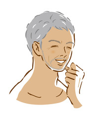 男性　日焼け　ひげ　白髪　笑顔