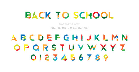 Back to School. Original multicolor font for creative design template. Flat illustration EPS10