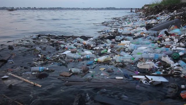 Plastic bottles pollution in ocean 