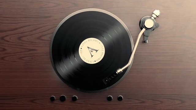 Loopable shot of record player with spinning vintage vinyl playing music, Audio