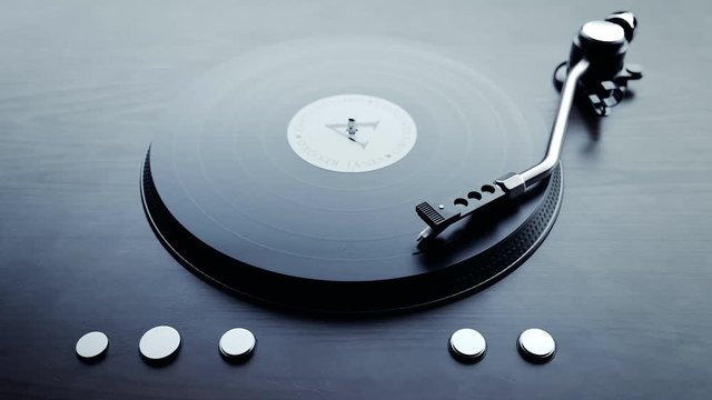 Loopable shot of record player with spinning vintage vinyl playing music, Audio