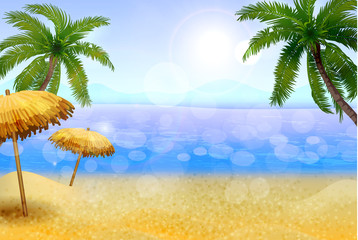 Seaside with palms and a beach