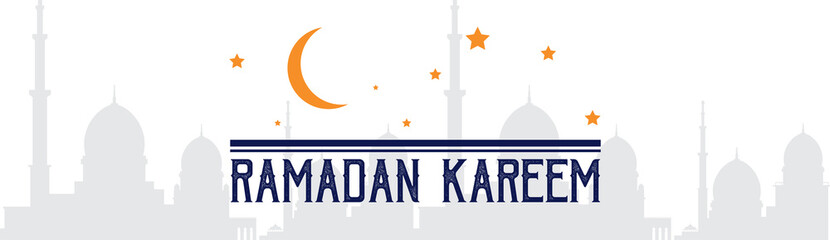 Ramadan kareem muslim religion holy month flat banner vector illustration