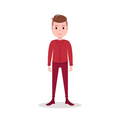 boy character serious male red suit template for design work and animation on white background full length flat person vector illustration