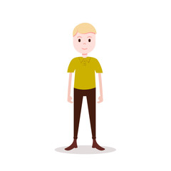 boy blond character serious male yellow shirt template for design work and animation on white background full length flat person vector illustration