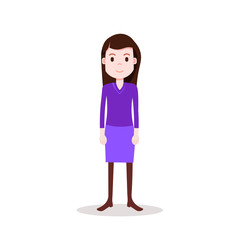 girl brunette character serious female violet suit template for design work and animation on white background full length flat person vector illustration