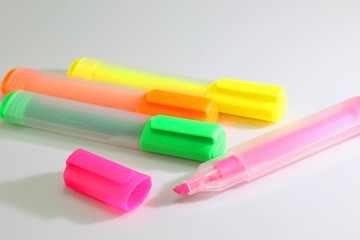Multicolored highlighters. Isolated on white background