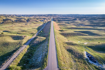 highway in Nebraska Sandhills - aerial view