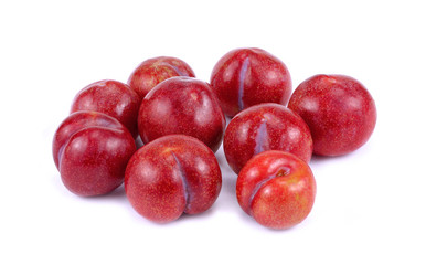 Red plum fruit isolated on white background