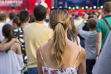 Football fan on a blurred background other fans