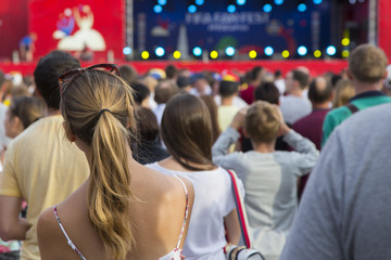 Football fan on a blurred background other fans