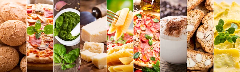 Papier Peint Lavable Manger food collage of italian cuisine