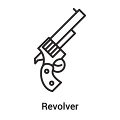 Revolver icon vector sign and symbol isolated on white background, Revolver logo concept, outline symbol, linear sign