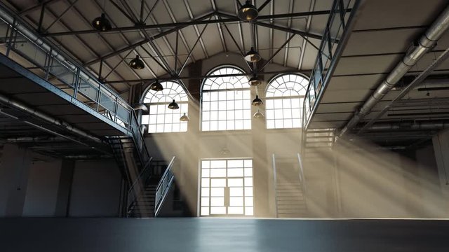 Timelapse of a sunlight leaking through the loft hall's arched windows.