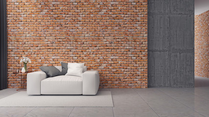 Modern loft interior design ,white sofa on brick wall,3d render