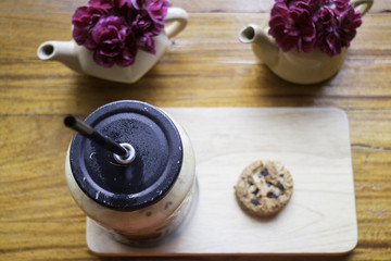 Iced milk coffee time enjoyment