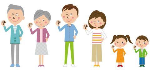 ３世代家族みんなでガッツポーズ　全身