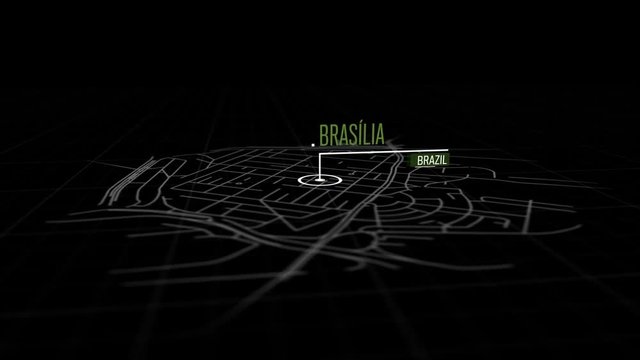 Locations Bras&iacute;lia, Brazil. Animation of marking a point  in the city of Bras&iacute;lia, Brazil. Location of the city, large shopping center. Video in 4K with resolution of 3840x2160.