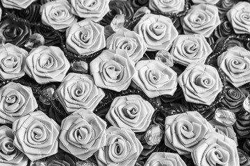 Black and white satin roses background, wedding style background
