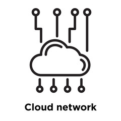 Cloud network icon vector sign and symbol isolated on white background, Cloud network logo concept, outline symbol, linear sign