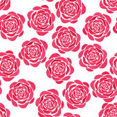 Seamless abstract pattern with roses. Bright pink flowers on a white background