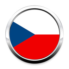 Button Flag of Czech in a round metal chrome frame with a shadow. The symbol of Independence Day, a souvenir, a button for switching the language on the site, an icon.