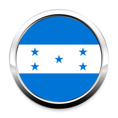 Button Flag of Honduras in a round metal chrome frame with a shadow. The symbol of Independence Day, a souvenir, a button for switching the language on the site, an icon.