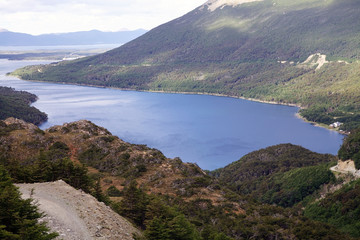 Fototapeta na wymiar Landscape view from Garibaldi Pass in the Eastern half of Tierra del Fuego, Argentina