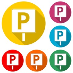 Traffic sign, Parking sign, Ice icon, color icon with long shadow 