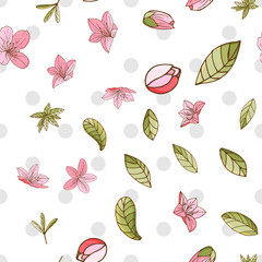 Seamless pattern with azalea in hand drawn style