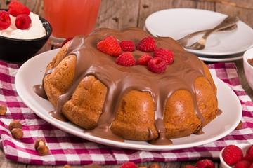 Fototapeta na wymiar Chocolate cake with raspberries. 