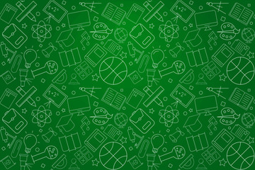 Welcome back to school banner with line icon on blackboard. Design template for banner, poster. Vector illustration