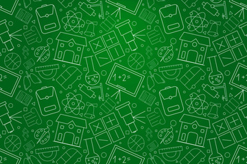 Welcome back to school banner with line icon on blackboard. Design template for banner, poster. Vector illustration