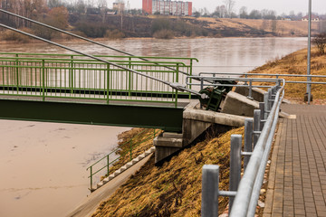 metal pedestrian bridge details in city of Bauska, Latvia