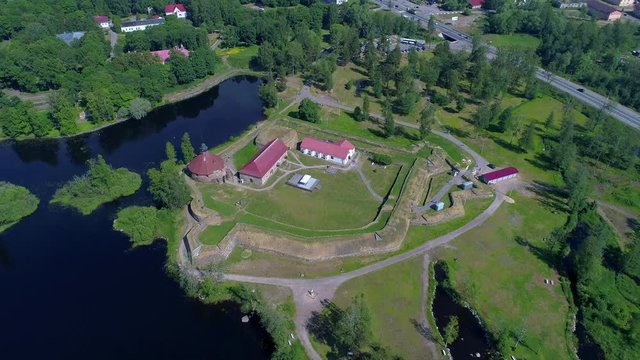 The ancient Korela fortress on a sunny June day (aerial photography). Priozersk, Russia