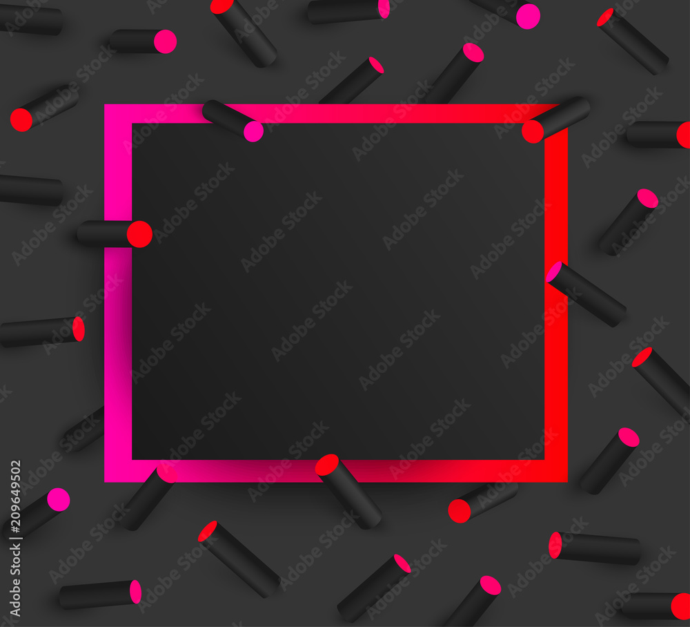 Wall mural black textured background with red 3d geometric pattern.