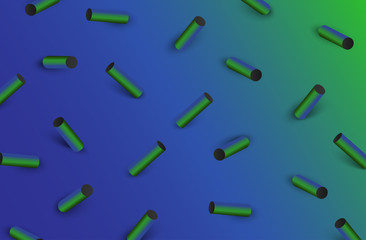 Blue textured background with green 3d geometric pattern.