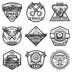 Vintage Car Repair Service Labels Set