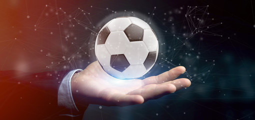 Man holding a Football ball and connection isolated  3d rendering