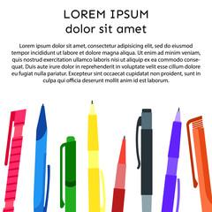 Background with pens and pencils and place for your text. Vector illustration.
