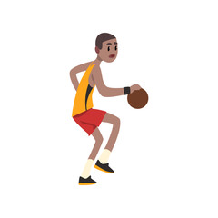 Basketball player, athlete in uniform playing with ball vector Illustration on a white background