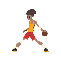 Fototapeta na wymiar African american basketball player, athlete in uniform playing with ball vector Illustration on a white background