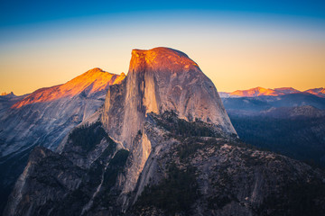 Sunset View of Half Dome from  Glacier Point in Yosemite National Park