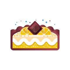 Piece of layered delicious lemon cake with chocolate vector Illustration on a white background